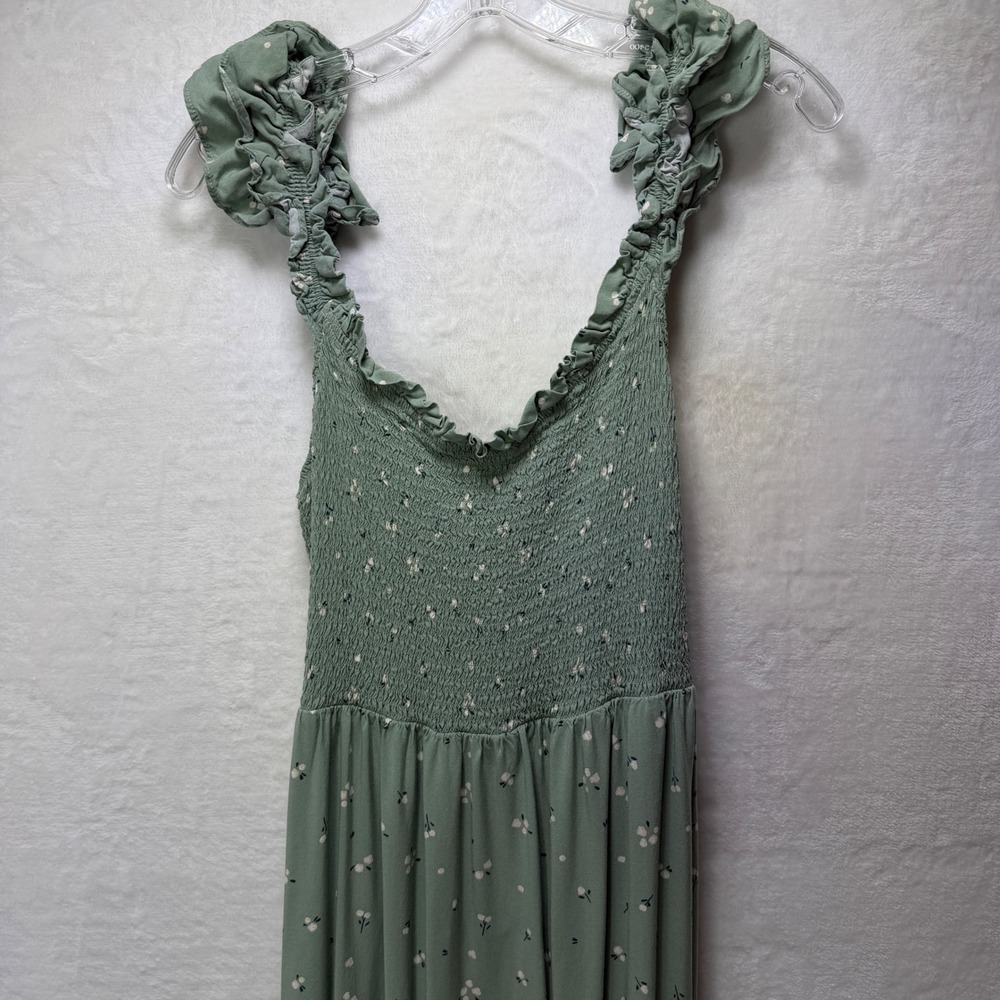 Lee Maxi Halter Dress Sage Green Floral Print Tiered Smocked Back Womens XL